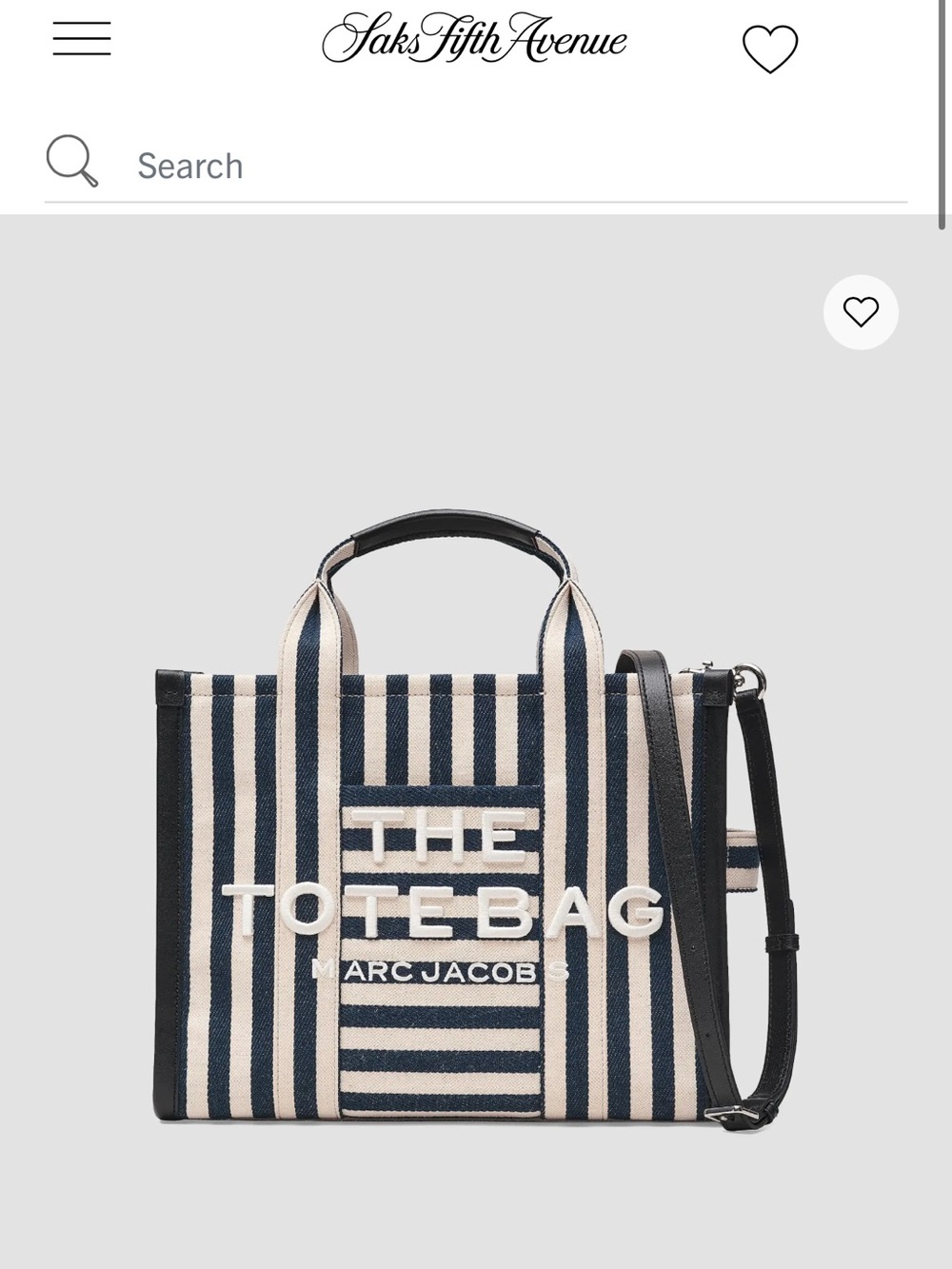 BRAND NEW Marc Jacobs Stripe Medium Canvas Tote in Navy and Cream